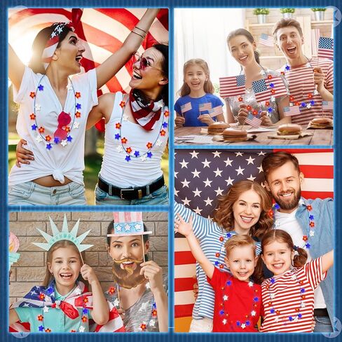 Liliful 18 Pcs 4th of July Light Up Necklaces Independence Day Star Flashing LED Accessories Patriotic Party Supplies Red White Blue American Necklace Battery Operated for Party Favors in Kuwait