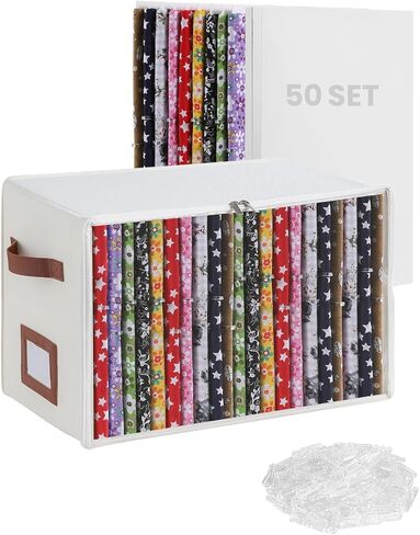 Qozary Fabric Storage Box with 8.5 x 11 Inch Fabric Organizer Boards, 251 PCS Sewing Organizer Set, Oxford Cloth Bin, 50 Poster Boards, 200 U Shape Clips for Quilting, Craft Room, Closet Organization in Saudi Arabia