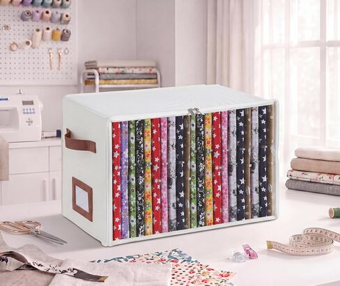 Qozary Fabric Storage Box with 8.5 x 11 Inch Fabric Organizer Boards, 251 PCS Sewing Organizer Set, Oxford Cloth Bin, 50 Poster Boards, 200 U Shape Clips for Quilting, Craft Room, Closet Organization in Saudi Arabia
