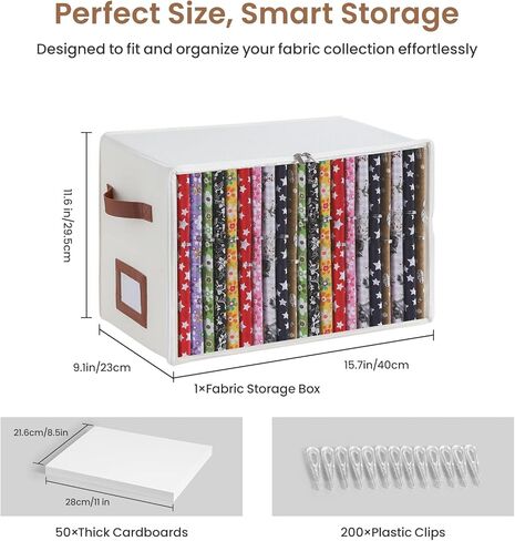 Qozary Fabric Storage Box with 8.5 x 11 Inch Fabric Organizer Boards, 251 PCS Sewing Organizer Set, Oxford Cloth Bin, 50 Poster Boards, 200 U Shape Clips for Quilting, Craft Room, Closet Organization in Saudi Arabia