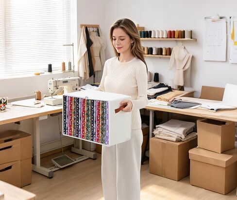 Qozary Fabric Storage Box with 8.5 x 11 Inch Fabric Organizer Boards, 251 PCS Sewing Organizer Set, Oxford Cloth Bin, 50 Poster Boards, 200 U Shape Clips for Quilting, Craft Room, Closet Organization in Saudi Arabia