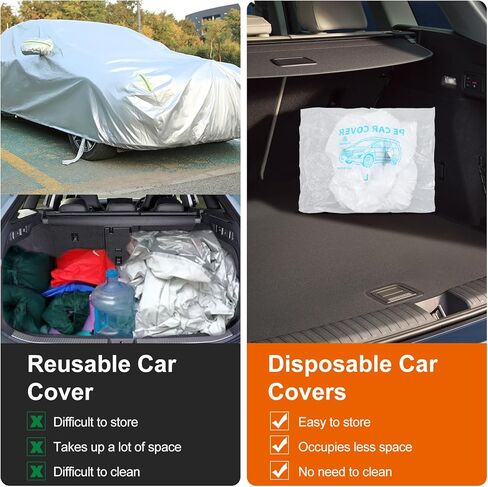 Sibba 4 Pack Disposable Car Cover, 13.1 ft x 23 ft Large Clear Plastic Car Cover Universal Vehicle Covers Waterproof Rain Dust Garage Covers with Elastic Band for Outdoor Snow/Rain Weather Protection in Kuwait