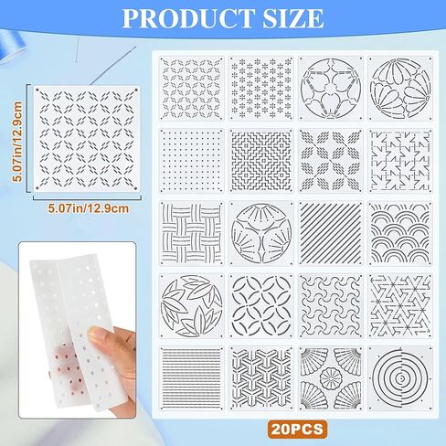 46 Pcs Sashiko Thread Kit - Skeins Blue Sashiko Thread，Sashiko Needles，Sashiko Patterns,Embroidery Projects for Sewing Hand Quilting Mending Supplies in Kuwait