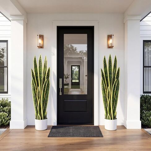 Crowye 2 Pack 3.17Ft Artificial Snake Plant 38'' Sansevieria Plant with 32 Leaves Large Artificial Snake Plant Bulk Fake Snake Plant Faux Plants in Pot for Home Office Housewarming Gift (Yellow Edge) in Kuwait