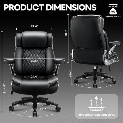 OFIKA 700LBS Large Heavy Duty Office Chair with 5D Flip Arms, Big and Tall Office Chair,High Back Computer Executive Desk Chair with Adjustable Lumbar Support,Dual Rubber Wheel(Black) in Saudi Arabia