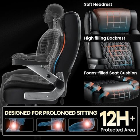 OFIKA 700LBS Large Heavy Duty Office Chair with 5D Flip Arms, Big and Tall Office Chair,High Back Computer Executive Desk Chair with Adjustable Lumbar Support,Dual Rubber Wheel(Black) in Saudi Arabia