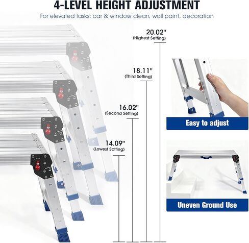 Aluminium Work Platform 700 Lbs, Portable Scaffolding Platform with One-Touch Automatic Fold, 4 Height Adjustment Step Stool, Perfect for RV Cleaning, Home Painting and Reaching High Places, Upgraded in Saudi Arabia