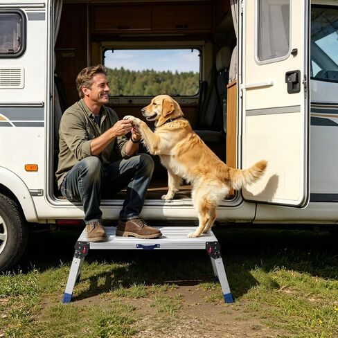 Aluminium Work Platform 700 Lbs, Portable Scaffolding Platform with One-Touch Automatic Fold, 4 Height Adjustment Step Stool, Perfect for RV Cleaning, Home Painting and Reaching High Places, Upgraded in Saudi Arabia