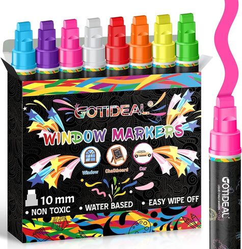 GOTIDEAL 10mm Window Markers,Chalk Markers for Blackboard,Washable Car Marker for Chalkboard,Glass Mirror, Jumbo Thick Tip Window paint markers Erasable for Wedding Married Painting,Menus(8 Colors in Saudi Arabia