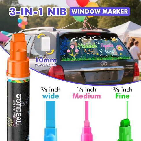 GOTIDEAL 10mm Window Markers,Chalk Markers for Blackboard,Washable Car Marker for Chalkboard,Glass Mirror, Jumbo Thick Tip Window paint markers Erasable for Wedding Married Painting,Menus(8 Colors in Saudi Arabia