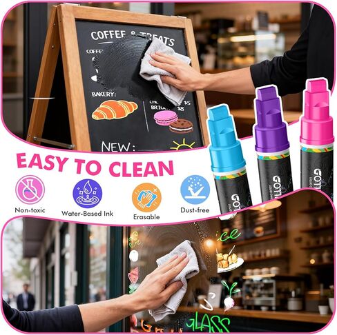 GOTIDEAL 10mm Window Markers,Chalk Markers for Blackboard,Washable Car Marker for Chalkboard,Glass Mirror, Jumbo Thick Tip Window paint markers Erasable for Wedding Married Painting,Menus(8 Colors in Saudi Arabia