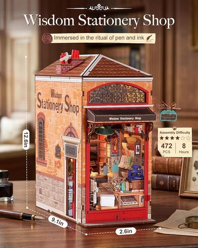 Rolife 3D لغز خشبي كتاب زاوية الحكمة متجر القرطاسية، إدراج كتاب تحت عنوان الزخرفية، مجموعة DIY الإبداعية لمحبي القرطاسية وأرفف الكتب in Kuwait