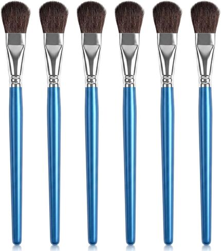 6 PCS Mop Brush for Painting, 1 Inch Oval Blending Brush for Acrylic Painting, Blending Paint Brush with Wooden Handle for Watercolor, Acrylic, Gouache, Face Body(Blue) in Kuwait