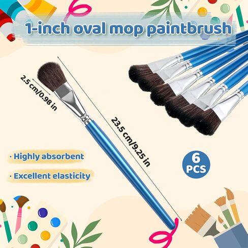 6 PCS Mop Brush for Painting, 1 Inch Oval Blending Brush for Acrylic Painting, Blending Paint Brush with Wooden Handle for Watercolor, Acrylic, Gouache, Face Body(Blue) in Kuwait