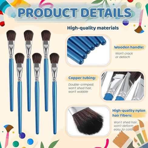 6 PCS Mop Brush for Painting, 1 Inch Oval Blending Brush for Acrylic Painting, Blending Paint Brush with Wooden Handle for Watercolor, Acrylic, Gouache, Face Body(Blue) in Kuwait