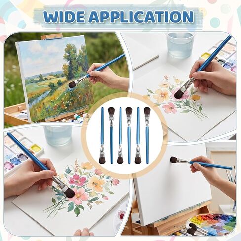 6 PCS Mop Brush for Painting, 1 Inch Oval Blending Brush for Acrylic Painting, Blending Paint Brush with Wooden Handle for Watercolor, Acrylic, Gouache, Face Body(Blue) in Kuwait