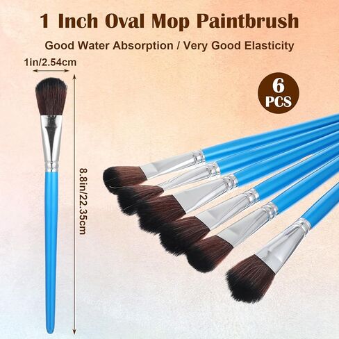 6 Pcs 1 Inch Mop Brushes for Acrylic Painting, Oval Blending Brushes with Short Wooden Handle, Ideal for Watercolor, Gouache & Canvas Art, Acrylic Paint Brush in Saudi Arabia