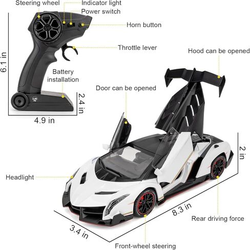 Compatible for Lambo Veneno Remote Control Car Toy, 2.4GHz RC Drift Car with Sound and Light, 1:24 Scale Electric Sport Racing Hobby RC Model Cars White in Saudi Arabia