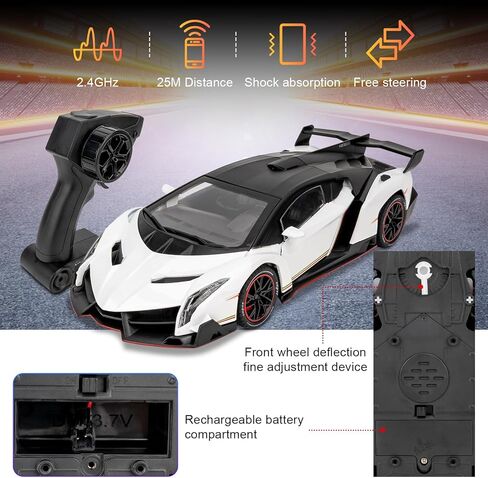 Compatible for Lambo Veneno Remote Control Car Toy, 2.4GHz RC Drift Car with Sound and Light, 1:24 Scale Electric Sport Racing Hobby RC Model Cars White in Saudi Arabia