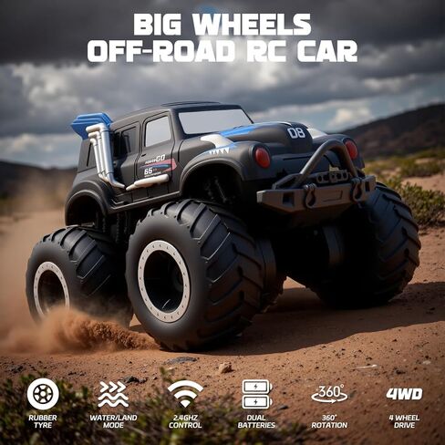 Snugzy Amphibious Monster Truck Toys 1:20 Scale Remote Control Cars with 360° Rotation 4WD All Terrain RC Truck Car Toys Gifts for Kids Boys Girls 4-7 in Saudi Arabia