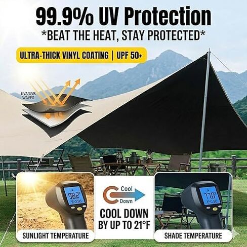 Heavy Duty Waterproof Camping Tarp – Multi-Function Car Awning, Tailgate Shade Shelter, Hammock Rain Fly, Lightweight Backpacking Tarp, Outdoor Sun Canopy for SUV, Truck Camping & Overlanding in Saudi Arabia