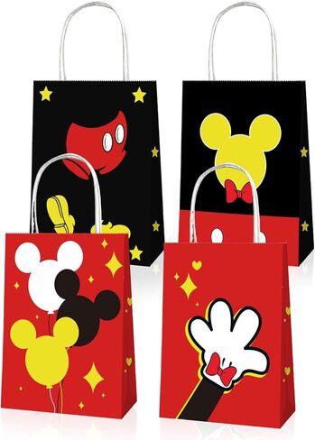 EBWHOLE 12 Pcs Cute Mouse Party Favor Bags, Cartoon Birthday Party Supplies Including 4 Patterns Double Sided Printed Candy Goodie Treat Bags with Handl (A) in Saudi Arabia