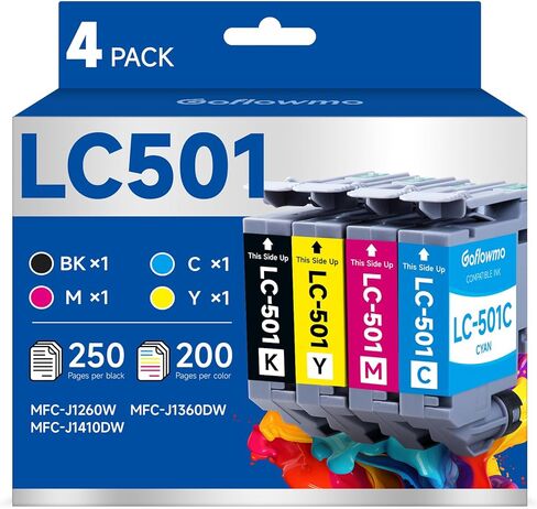 LC501 Ink Cartridges for Brother Printer LC 501 LC501XL 501XL Inks Cartridge Compatible for Brother MFC-J1360DW MFCJ1360DW MFC-J1410DW MFC-J1260DW Series Printer (4-Pack, Black Cyan Magenta Yellow) in Saudi Arabia