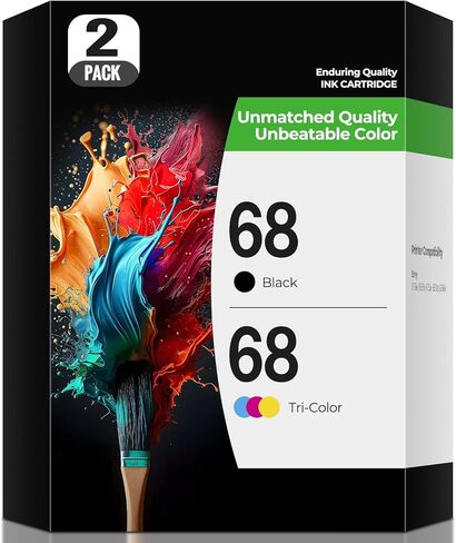 68 خرطوشة حبر لحبر Envy 6555e 6155e متوافقة مع HP68 Ink 68e 68XL مجموعة خراطيش حبر بديلة للاستخدام مع Envy 6552e 6152e 6558e 6552 e 6555 e 6500 e 6100 e (1 أسود، 1 ثلاثي الألوان) in Kuwait