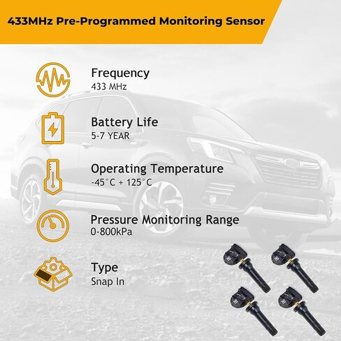 TPMS Sensors Set of 4 Rubber Snap-in Pre-Programmed Tire Pressure Sensor 433MHz Fit for Subaru Crosstrek 2022-2025 Ascent Forester 2019–2025 Replaces 28103-FL00E 28103-FL00A in Saudi Arabia