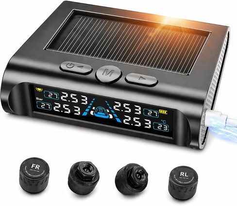 Tire Pressure Monitoring System (TPMS), Tire Pressure Monitor with Solar Charge, TPMS with 4 Sensors & 6 Alarm Modes, Real-time Tire Pressure Monitor System, 0-99PSI for MPV/SUV/Sedan in Saudi Arabia