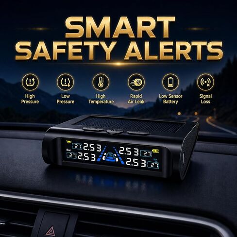 Tire Pressure Monitoring System (TPMS), Tire Pressure Monitor with Solar Charge, TPMS with 4 Sensors & 6 Alarm Modes, Real-time Tire Pressure Monitor System, 0-99PSI for MPV/SUV/Sedan in Saudi Arabia