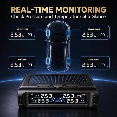 Tire Pressure Monitoring System (TPMS), Tire Pressure Monitor with Solar Charge, TPMS with 4 Sensors & 6 Alarm Modes, Real-time Tire Pressure Monitor System, 0-99PSI for MPV/SUV/Sedan in Saudi Arabia