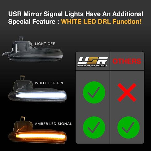 USR 16-21 Tacoma Mirror Signal Lights - Smoke Mirror Turning Signal Lamp Pair Compatible with 2016-2021 Toyota Tacoma (SWITCHBACK White/Amber, BRIGHTEST LED Output on the market + DRL Relay Wire) in Kuwait