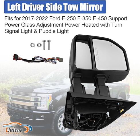 مرآة سحب جانبية للسائق الأيسر تناسب Ford F250 F350 F450 2017-2022 مع خاصية الكشف عن البقع العمياء ودعم تعديل زجاج الطاقة وتسخين الطاقة مع إشارة الانعطاف وضوء البركة قابل للطي يدويًا in Kuwait