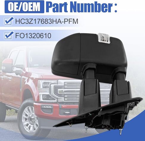 مرآة سحب جانبية للسائق الأيسر تناسب Ford F250 F350 F450 2017-2022 مع خاصية الكشف عن البقع العمياء ودعم تعديل زجاج الطاقة وتسخين الطاقة مع إشارة الانعطاف وضوء البركة قابل للطي يدويًا in Kuwait