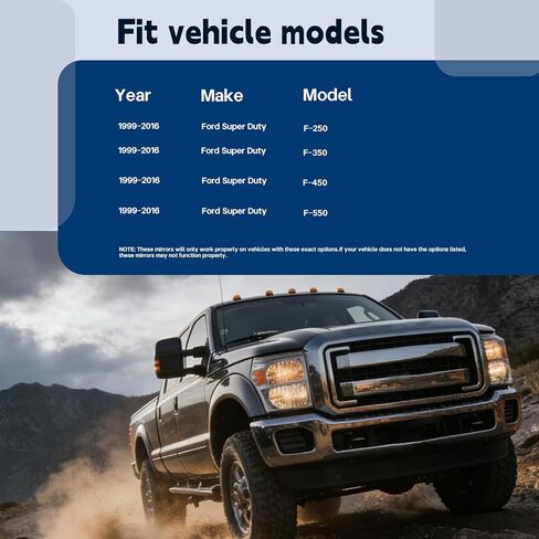 مرايا السحب AERDM متوافقة مع 1999-2016 Ford F250 F350 F450 F550 المرايا الجانبية فائقة التحمل مع ضوء إشارة الانعطاف الكهرماني قوة قابلة للتعديل زجاج ساخن للركاب باللون الأسود RH in Kuwait