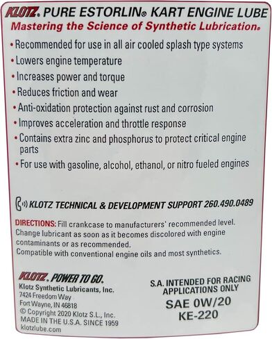 Klotz Pure Estorlin Kart 4-Stroke Performance - KE-220-0W/20-1 Quart Bottles - 4-Pack in Saudi Arabia