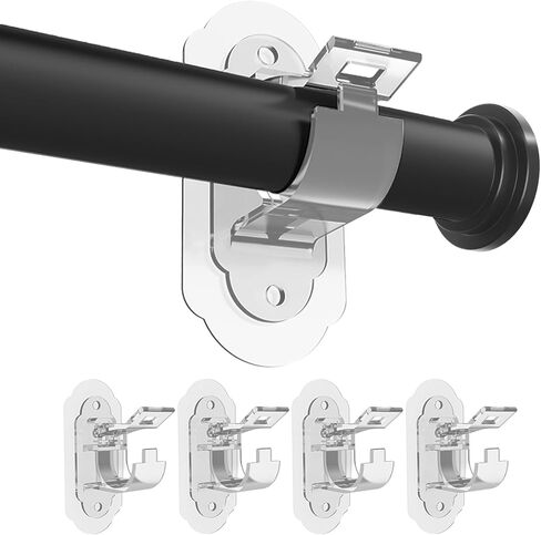 4PCS No Drill Curtain Rod Brackets，No Drill Needed Curtain Rod Holders ,Curtain Rod Holders No Drilling Multipurpose Nail Free Stick on Curtain Rod Hooks Self Adhesive Rod Holder Hooks in Saudi Arabia