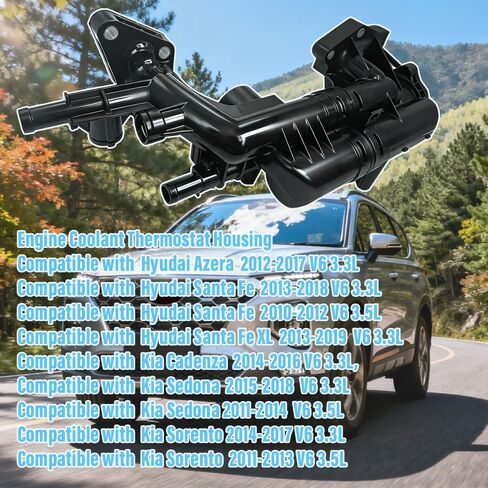 256223CAA0 Engine Coolant Thermostat Housing Compatible with Kia Sorento 2014-2017 Compatible with Hyundai Santa Fe XL 2010-2017 Replace OE# 256223CAA0,256203CAA0,256213CAA0 in Saudi Arabia