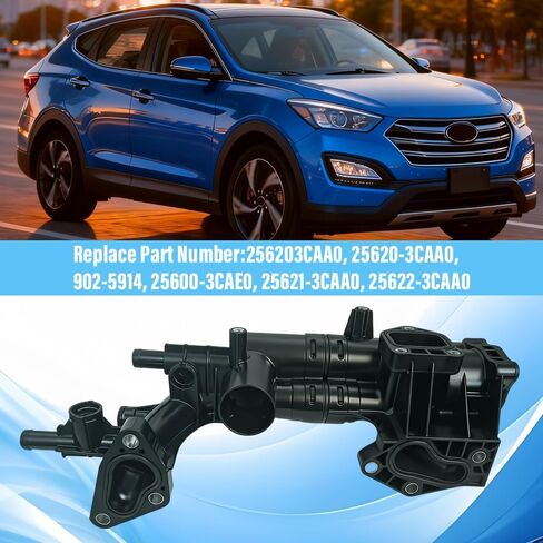 256223CAA0 Engine Coolant Thermostat Housing Compatible with Kia Sorento 2014-2017 Compatible with Hyundai Santa Fe XL 2010-2017 Replace OE# 256223CAA0,256203CAA0,256213CAA0 in Saudi Arabia