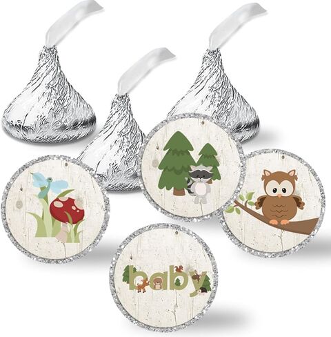 Woodland Forest Animals Baby Sprinkle Baby Shower Kiss Sticker Labels, 300 Party Circle Stickers sized 0.75" for Chocolate Drop Kisses by Amanda Creation, Great for Favors, Treats, Envelope Seals & in Saudi Arabia