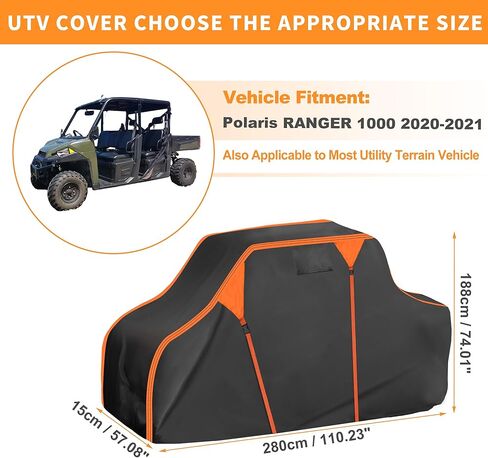 X AUTOHAUX UTV Cover for Polaris for Ranger 570 2014-2017 Waterproof Side by Side Cover Outdoor Sun Rain Storage Protection 210D-PU Black 280x145x188cm/110.24x57.09x74.02in in Kuwait