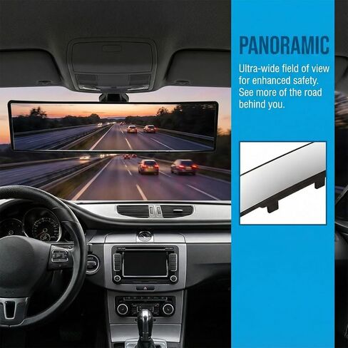 Car Rear View Mirror, 11.26 Inch HD Anti-Glare Panoramic Mirror, Wide Angle Clip-On Convex Mirrors, Universal Vehicle Interior Rearview Mirrors Accessories for Reduce Blind Spot (Black) in Saudi Arabia