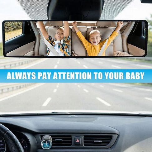 Car Rear View Mirror, 11.26 Inch HD Anti-Glare Panoramic Mirror, Wide Angle Clip-On Convex Mirrors, Universal Vehicle Interior Rearview Mirrors Accessories for Reduce Blind Spot (Black) in Saudi Arabia