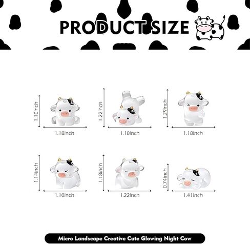 6 PCS Car Cow Dashboard Decorations, Luminous Cute Ornament, Different Pose Funny Mini Rearview Mirror Decoration, Self-adhesive Interior Accessory for Cars Trucks SUVs (White) in Kuwait