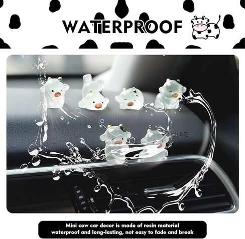6 PCS Car Cow Dashboard Decorations, Luminous Cute Ornament, Different Pose Funny Mini Rearview Mirror Decoration, Self-adhesive Interior Accessory for Cars Trucks SUVs (White) in Kuwait