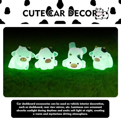 6 PCS Car Cow Dashboard Decorations, Luminous Cute Ornament, Different Pose Funny Mini Rearview Mirror Decoration, Self-adhesive Interior Accessory for Cars Trucks SUVs (White) in Kuwait