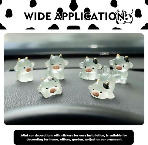6 PCS Car Cow Dashboard Decorations, Luminous Cute Ornament, Different Pose Funny Mini Rearview Mirror Decoration, Self-adhesive Interior Accessory for Cars Trucks SUVs (White) in Kuwait