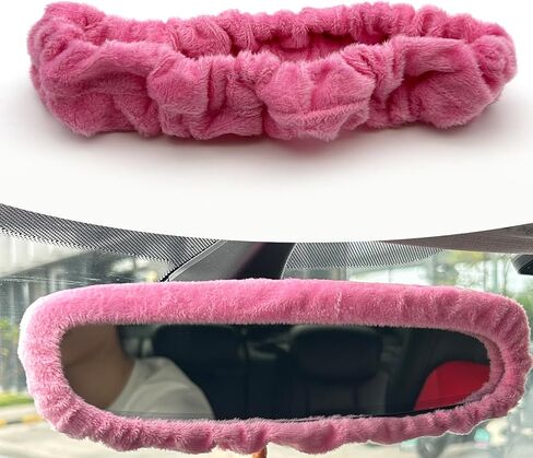 Car Rearview Mirror Cover, Cute Elastic Plush Rear View Mirror Protector, Soft Vehicle Rearview Mirror Edge Protector Frame, Universal for SUV, Truck, RV (Black) in Kuwait