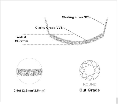 JewelryPalace Round Cut Moissanite Bar Collar Pendant Necklace for Women, 14K White Yellow Rose Gold Plated 925 Sterling Silver Necklaces for Her, Simulated Diamond 18 Inches Chain VVS D-F in Saudi Arabia